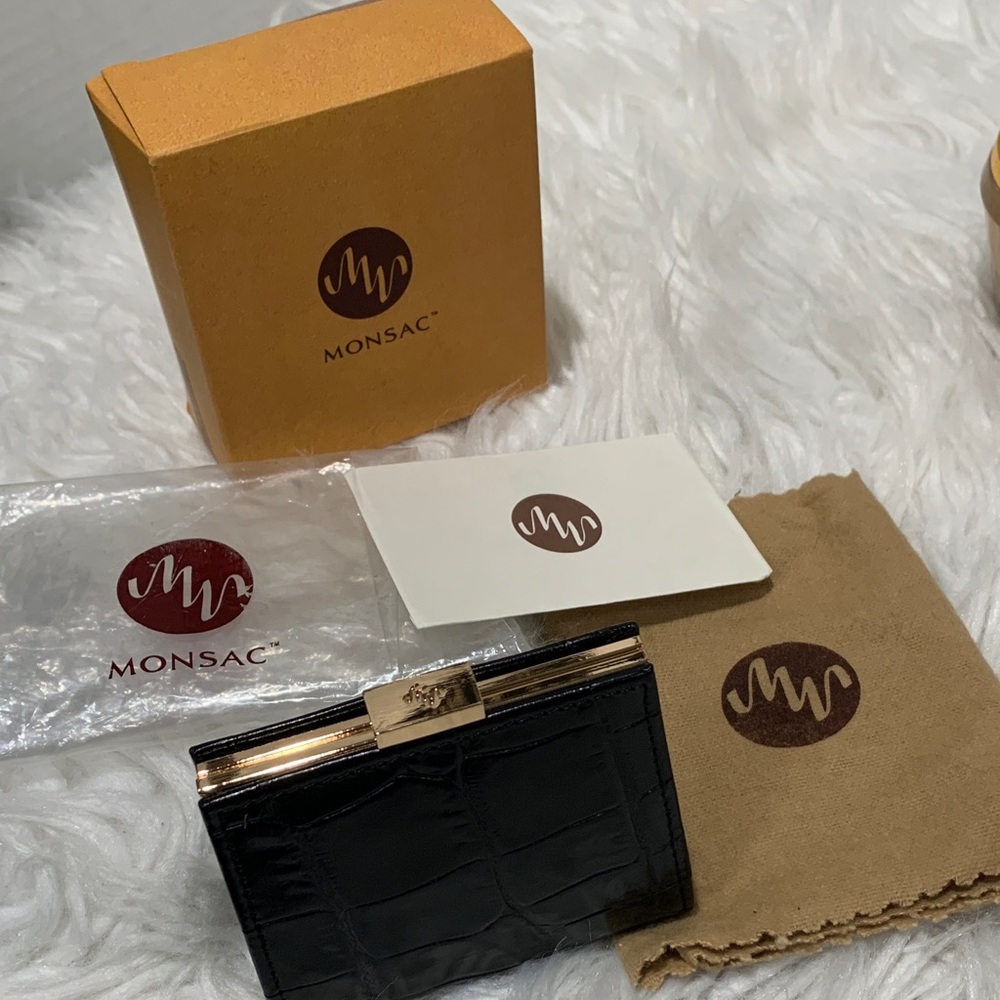 MONSAC Black Croc-Embossed Coin Purse/ Wallet. NEW